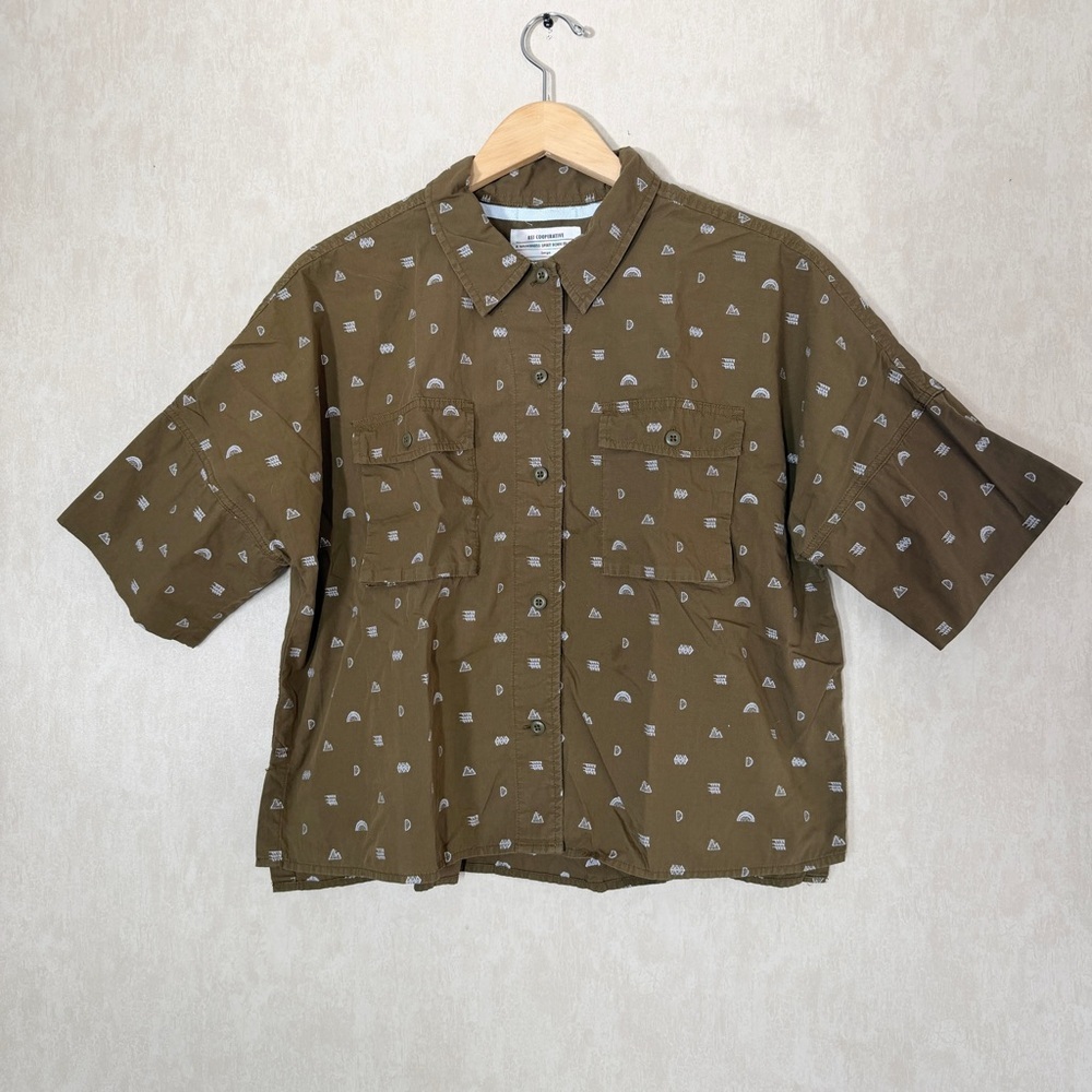 REI Co-op Women’s Trailsmith Button Down Shirt Shortsleeve Printed in Green L